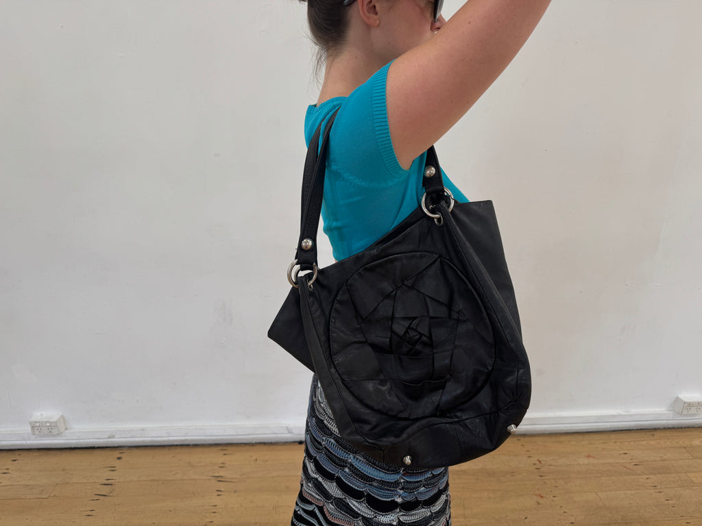 vintage rosette soft leather shoulder bag