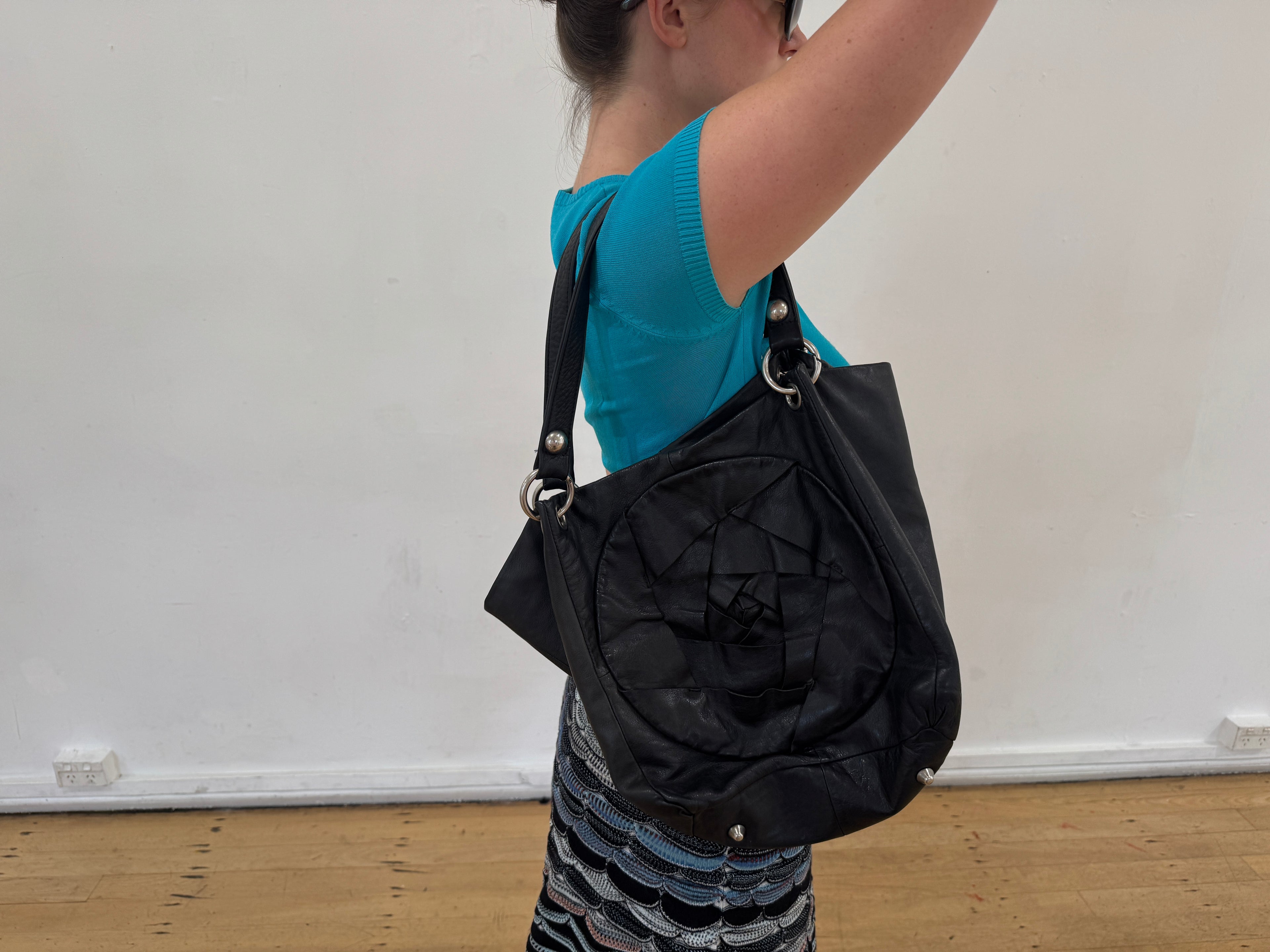 vintage rosette soft leather shoulder bag