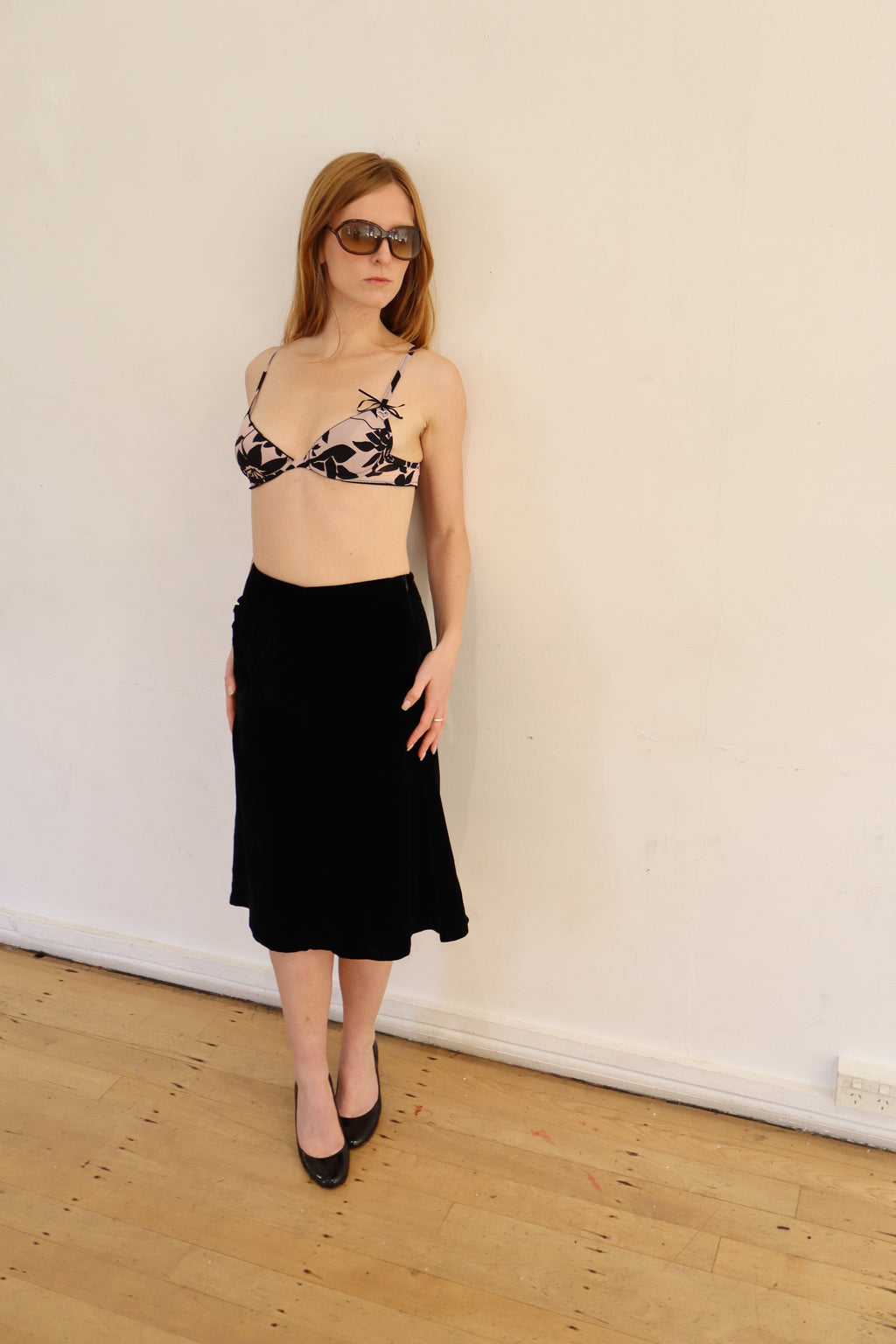 vintage velvet rosette midi skirt