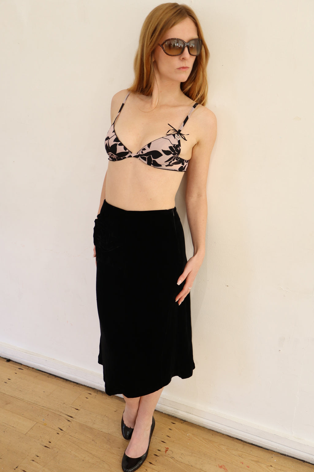 vintage velvet rosette midi skirt