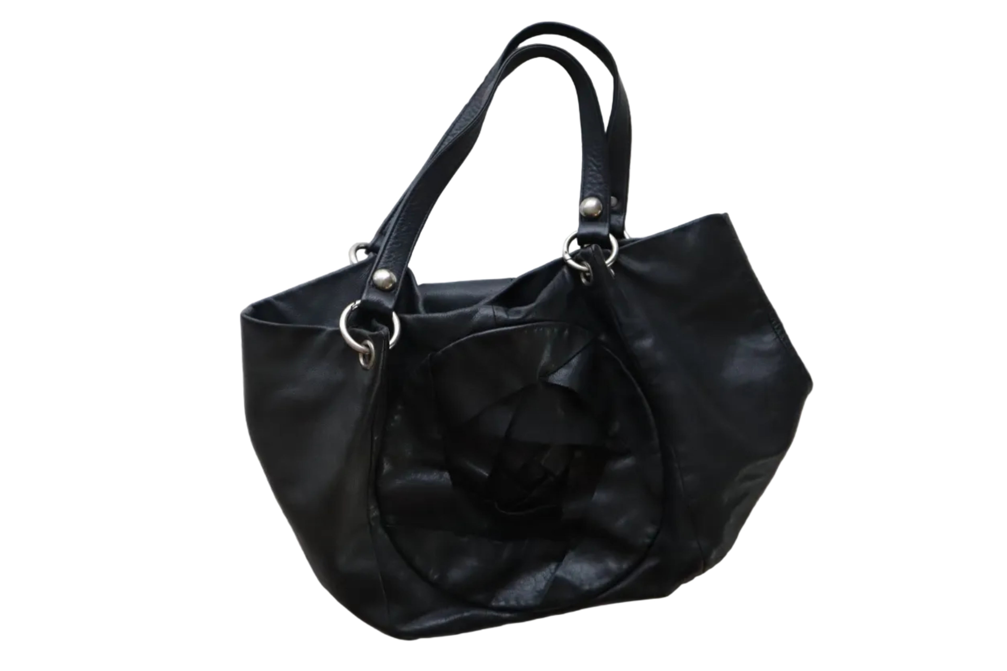 vintage rosette soft leather shoulder bag