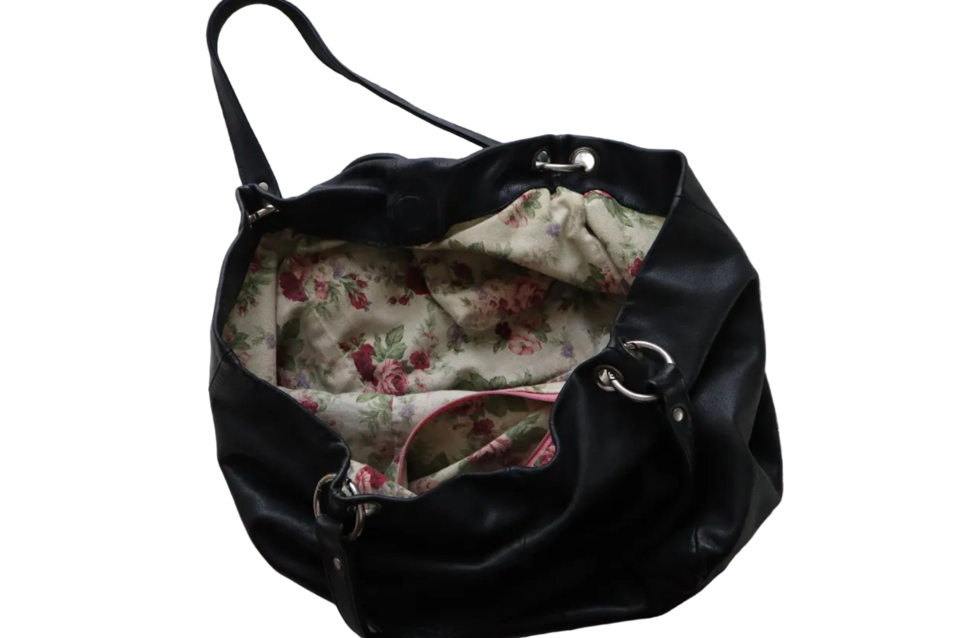 vintage rosette soft leather shoulder bag